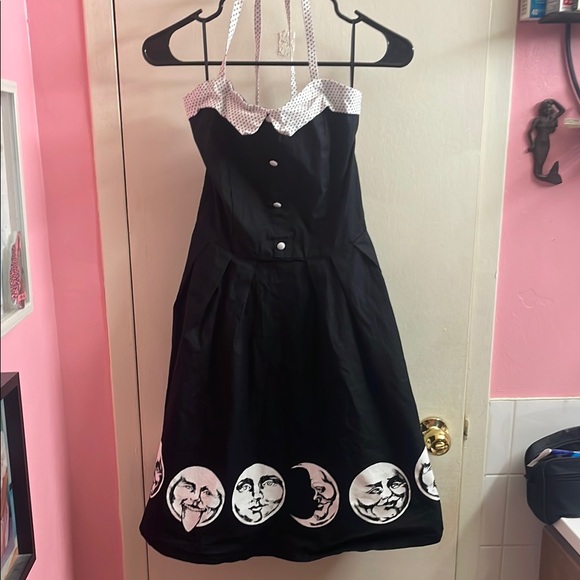 Sourpuss Dresses & Skirts - Black Halter Dress with Moon Phases
